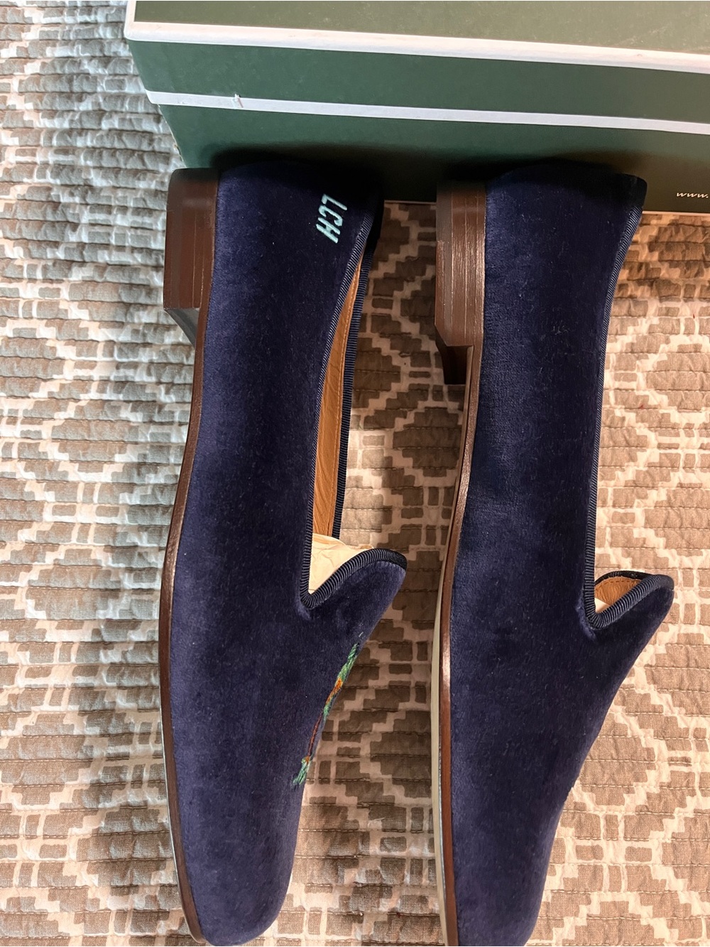 Stubbs & Wootton Navy Velvet  Storm Embroidered Loafers - Picture 4 of 12
